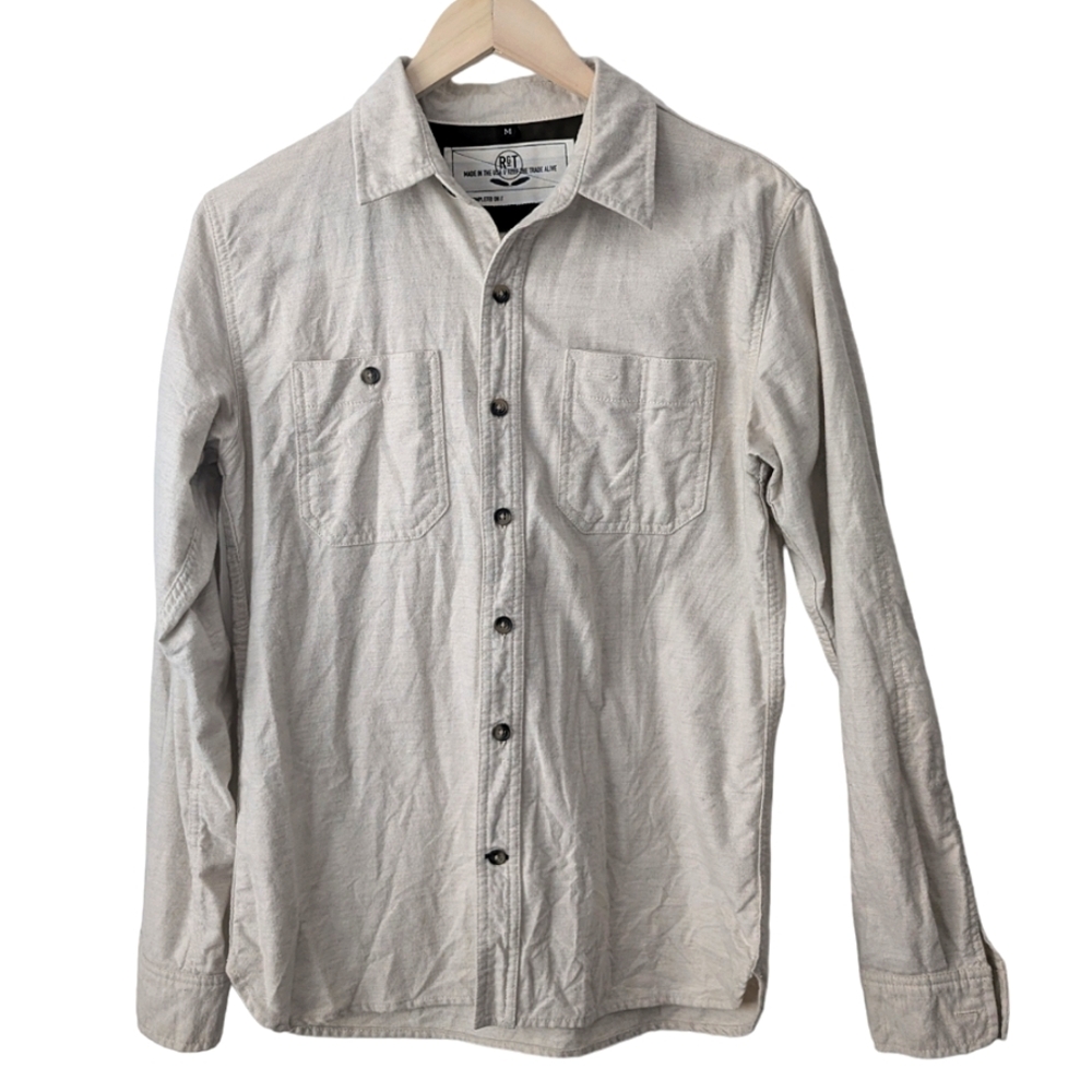 Rogue Territory RGT Men’s Flannel Button Down Shirt Ivory Beige, size M